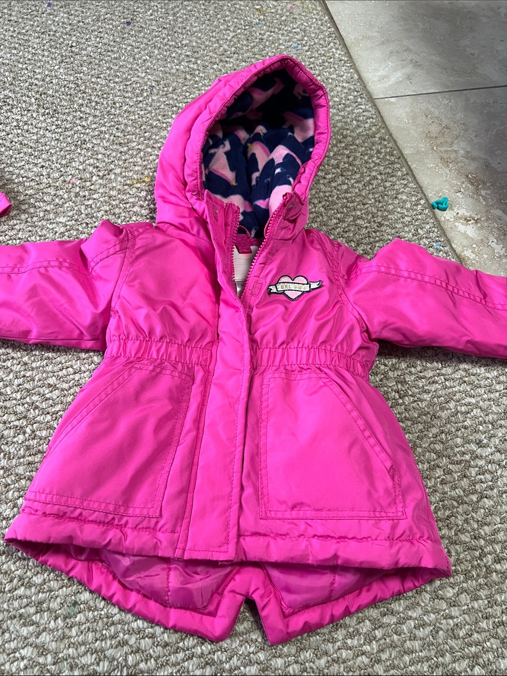 Carter's Bright Pink Hooded Puffer Coat with Fleece Lining